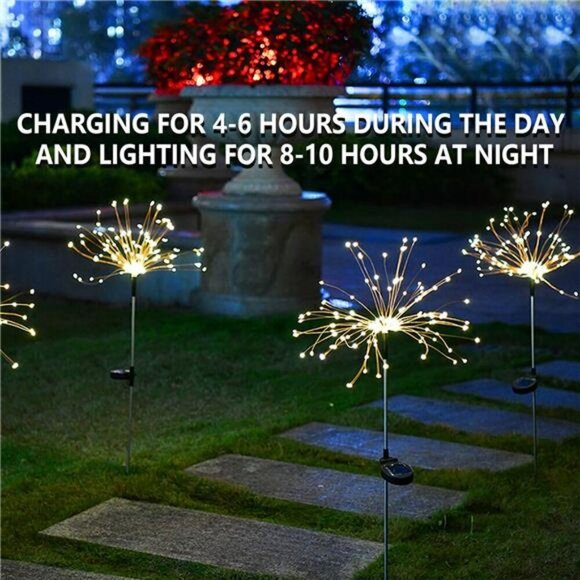 Solar Firework Lights Outdoor LED Garden Pathway Landscape Decoration Warm White - Picture 3 of 7